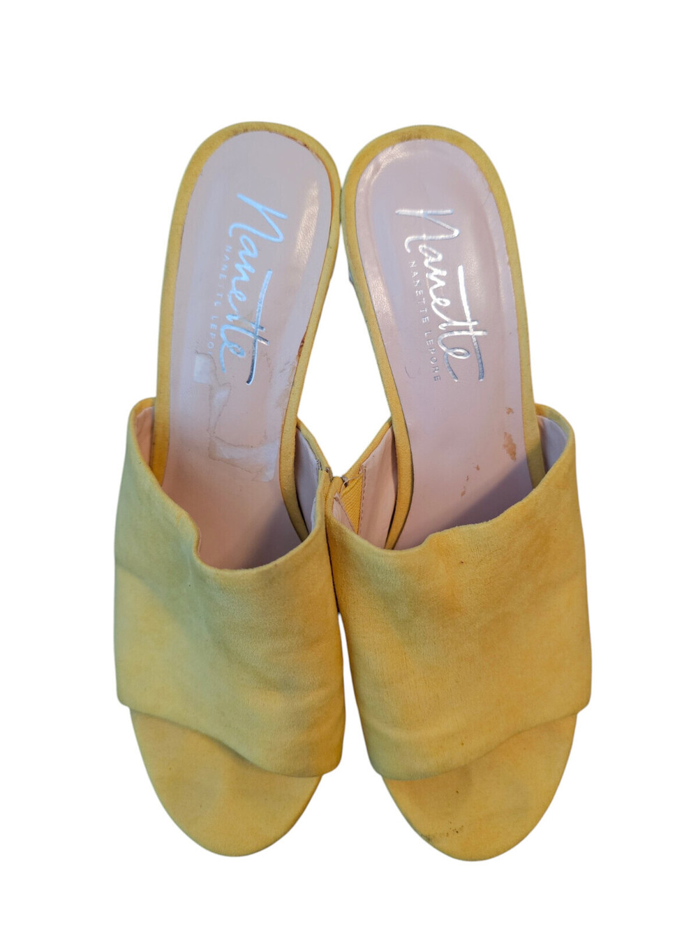Nanette Lepore Women's Shoes Iris Mules Peep Toe Flower Clear Heels Size 8 - Picture 3 of 6